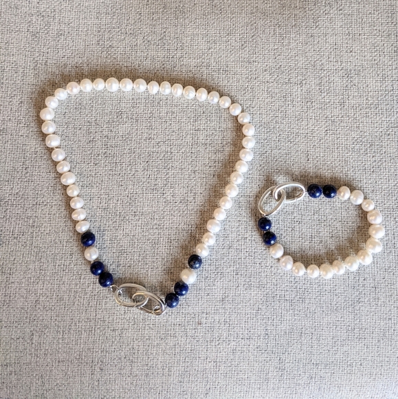 3 Way Pearl & Lapis Lazuli Choker & Bracelet - Picture 4 of 7